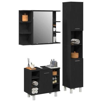 3-teiliges Badezimmermöbel Set Schwarz-Eiche Holzwerkstoff