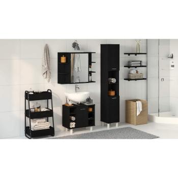 3-teiliges Badezimmermöbel Set Schwarz-Eiche Holzwerkstoff