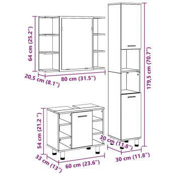 3-teiliges Badezimmermöbel Set Schwarz-Eiche Holzwerkstoff
