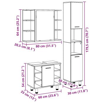 3-teiliges Badezimmermöbel Set Schwarz-Eiche Holzwerkstoff