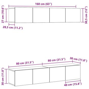 4-teiliges TV-Schranksystem zur Wandmontage in Schwarz und Eiche aus Holzwerkstoff