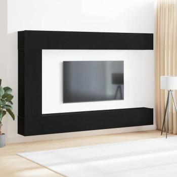 ARDEBO.de - 7-teiliges TV-Schrank-Set wandmontiert Schwarz Eichenholz Werkstoff
