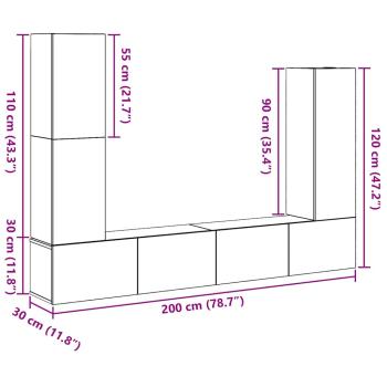4-teiliges TV-Schranksystem Wandmontage Schwarze Eiche modernes Holz