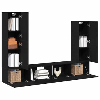 4-teiliges TV-Schranksystem Wandmontage Schwarze Eiche modernes Holz
