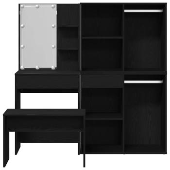 Schminktischset mit LED in Schwarz Eiche aus Holzwerkstoff, LED Schminktisch in Schwarz Eiche, 60x40x140 cm, aus Holzwerkstoff, Kosmetikschrank in Schwarz Eiche, 80x40x75 cm, aus Holzwerkstoff, Kosmetikschrank in Schwarz Eiche - 80x40x65 cm, aus Holzwerks
