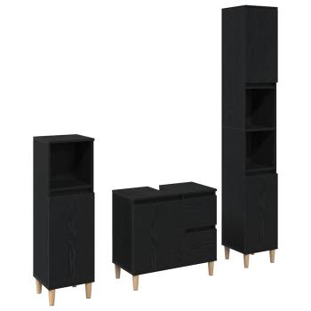 3-teiliges Badezimmer Schrank Set Schwarze Eiche Holzwerkstoff