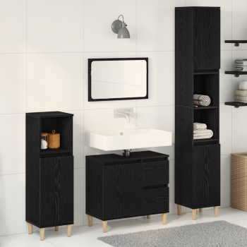 3-teiliges Badezimmer Schrank Set Schwarze Eiche Holzwerkstoff