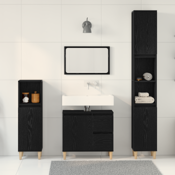 3-teiliges Badezimmer Schrank Set Schwarze Eiche Holzwerkstoff