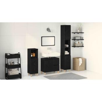 3-teiliges Badezimmer Schrank Set Schwarze Eiche Holzwerkstoff