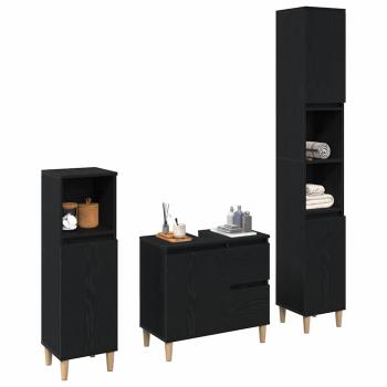 3-teiliges Badezimmer Schrank Set Schwarze Eiche Holzwerkstoff