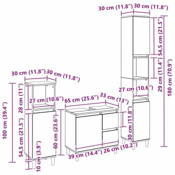 3-teiliges Badezimmer Schrank Set Schwarze Eiche Holzwerkstoff