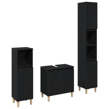 3-teiliges Badezimmermöbel-Set Schwarze Eiche Holzwerkstoff