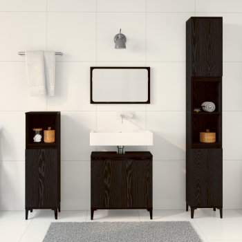 3-teiliges Badezimmermöbel Set Schwarze Eiche Holzwerkstoff