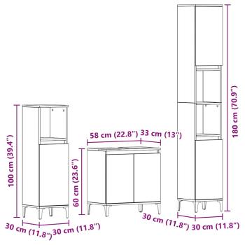 3-teiliges Badezimmermöbel Set Schwarze Eiche Holzwerkstoff