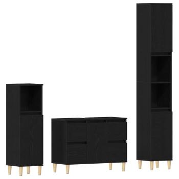 3-teiliges Badezimmermöbel Set Schwarze Eiche Holzwerkstoff