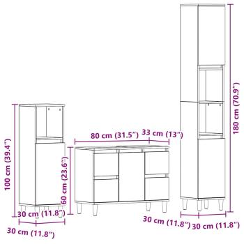 3-teiliges Badezimmermöbel Set Schwarze Eiche Holzwerkstoff
