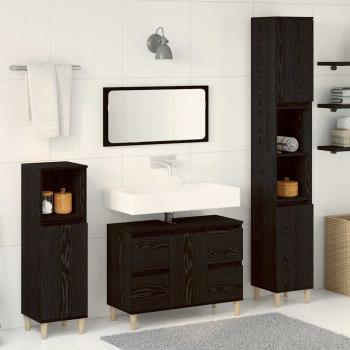 3-teiliges Badezimmermöbel Set Schwarze Eiche Holzwerkstoff