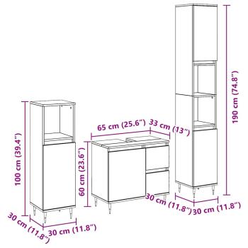 3-teilige Badezimmermöbelset Schwarz Eiche Nachbildung