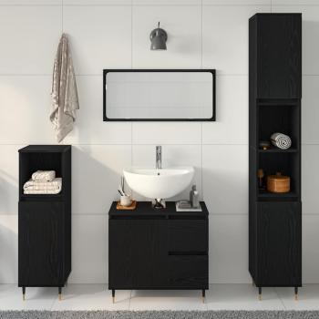 3-teilige Badezimmermöbelset Schwarz Eiche Nachbildung