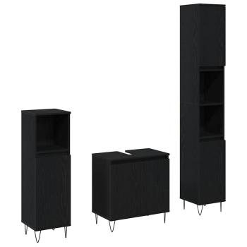 3-teiliges Badezimmermöbelset Schwarze Eiche Holzwerkstoff