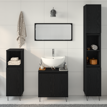 Badezimmermöbel-Set 3 stk. Schwarz Eichen-Optik