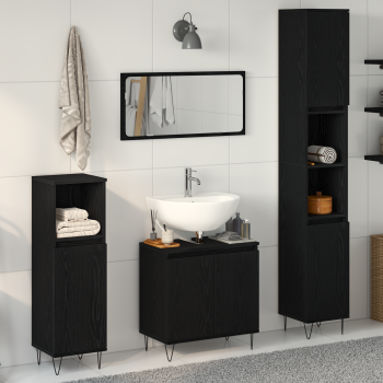 Badezimmermöbel-Set 3 stk. Schwarz Eichen-Optik