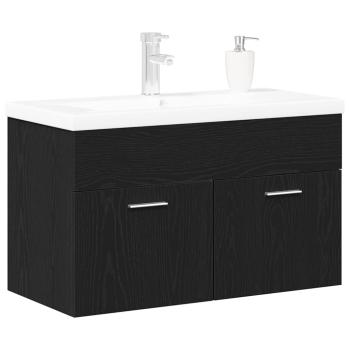 Badezimmerwaschtischschrank mit integriertem Waschbecken Schwarz Eiche Holzwerkstoff