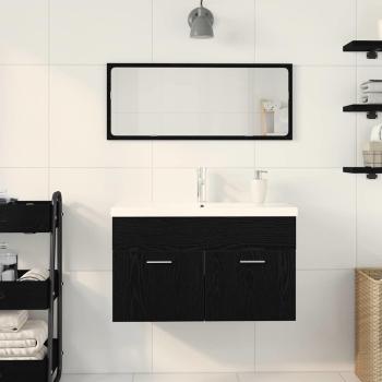 Badezimmerwaschtischschrank mit integriertem Waschbecken Schwarz Eiche Holzwerkstoff