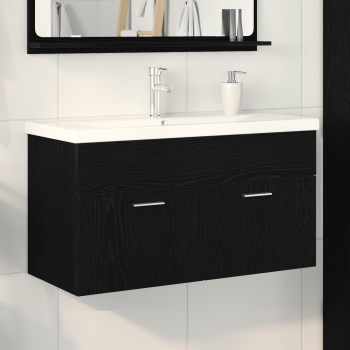 Badezimmer Waschbecken Schrank mit eingebautem Waschbecken Schwarz Eiche Holzwerkstoff
