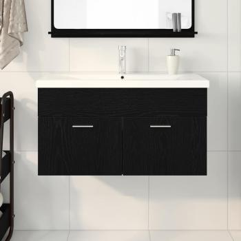 Badezimmer Waschbecken Schrank mit eingebautem Waschbecken Schwarz Eiche Holzwerkstoff