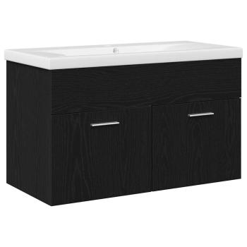 Waschbeckenunterschrank mit eingebautem Waschbecken Schwarz Eiche Holzwerkstoff