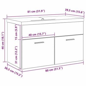 Waschbeckenunterschrank mit eingebautem Waschbecken Schwarz Eiche Holzwerkstoff