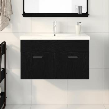 Waschbeckenunterschrank mit eingebautem Waschbecken Schwarz Eiche Holzwerkstoff