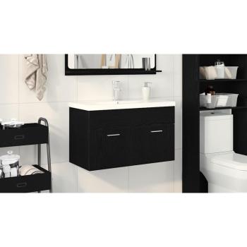 Waschbeckenunterschrank mit eingebautem Waschbecken Schwarz Eiche Holzwerkstoff