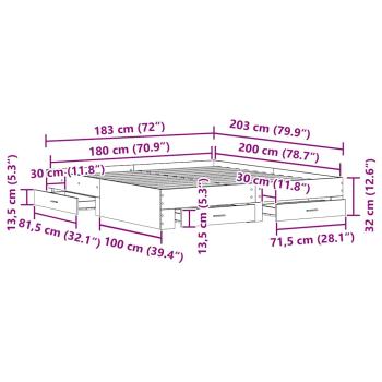 Bett mit Schubladen Schwarz Eiche 180x200 cm Holzwerkstoff