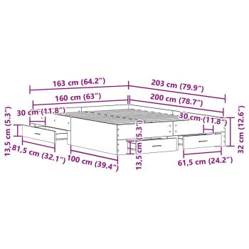 Bettgestell mit Schubladen Schwarze Eiche Engineered Wood