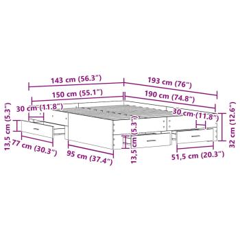 Bettgestell mit Schubladen Eiche Holzwerkstoff 140 x 190 cm