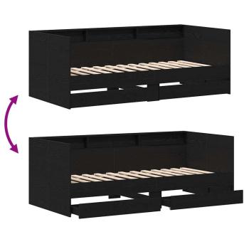 Schwarzes Bettsofa mit Schubladen Schwarze Eiche Holzwerkstoff