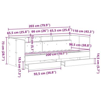 Schwarzes Bettsofa mit Schubladen Schwarze Eiche Holzwerkstoff