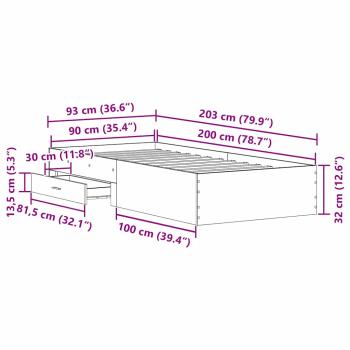 Bettgestell Schwarz Eiche 90x200 cm Holzwerkstoff