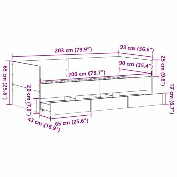 Tagesbett Schwarze Eiche Spanplatte 90 x 200 cm Langlebig
