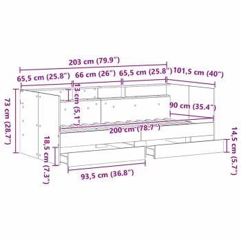 Schwarzes Eichen-Tagesbett mit Schubladen Schwarze Eiche