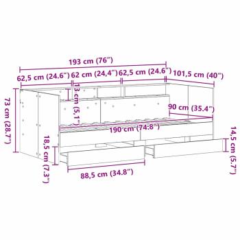 Tagesbett mit Schubladen Artisan Eiche Holzwerkstoff 90 x 190 cm