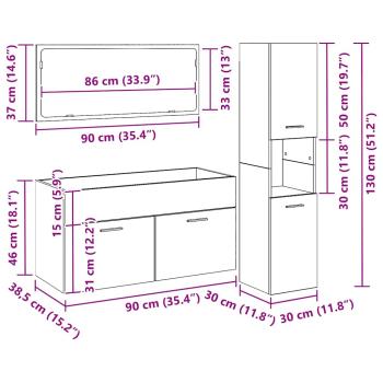 3-teiliges Badezimmermöbel Set Schwarz Eiche - Hergestellt aus hochwertigem Holzwerkstoff