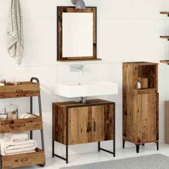 ARDEBO.de - 2-teiliger Badschrank-Set aus Altholz und Holzwerkstoff