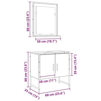 2-teiliger Badschrank-Set aus Altholz und Holzwerkstoff