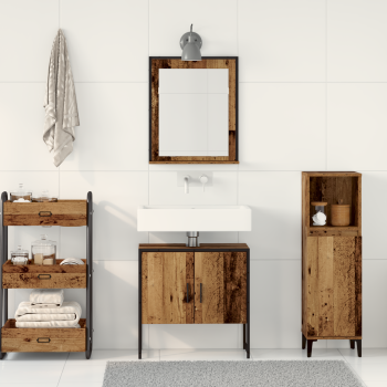 2-teiliger Badschrank-Set aus Altholz und Holzwerkstoff