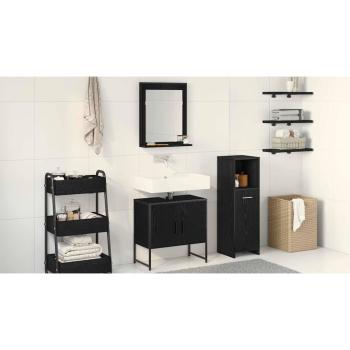 2-teiliges Badezimmer-Schränkchen-Set aus schwarzem Eichenholzwerkstoff
