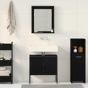 2-teiliges Badezimmer-Schränkchen-Set aus schwarzem Eichenholzwerkstoff