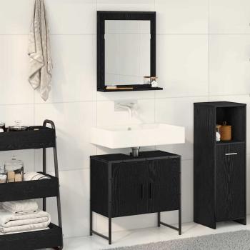 2-teiliges Badezimmer-Schränkchen-Set aus schwarzem Eichenholzwerkstoff